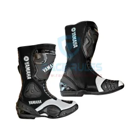 Yamaha Racing Leather Motorcycle Boots White/Black